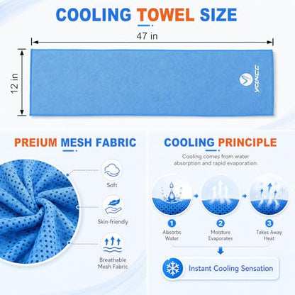 YQXCC 2 Pack Cooling Towels (47"x12"), Ice Cool Neck Towel, Soft Breathable Microfiber for Yoga, Golf, Gym, Running, Camping & Hot Weather - color: Light Blue+dark Gray