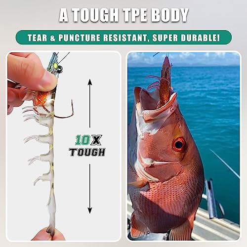 TRUSCEND Duramax Pre-Rigged Saltwater Fishing Lures with BKK Jig Hooks, Easy Catch 10X Tear-Resistant TPE Soft Swimbait for Redfish Grouper Striper Bass Trout Crappie Walleye, Weedless Freshwater Bait - color: A2-3"-0.3oz