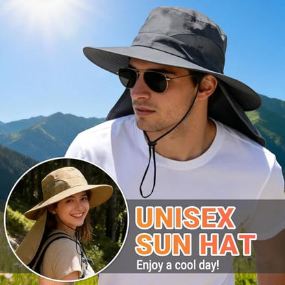 NPQQUAN Sun Hats for Men Women with Neck Flap UPF 50+ UV Protection Wide Brim Bucket Hat Safari Hiking Fishing Hats - color: Lightgrey（neck Flap）