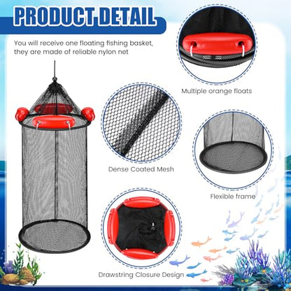 Large Collapsible Floating Fishing Basket 39 x 15.75 inch for Live Caught Fish Foldable Floating Fish Basket Net Bait for Bait Storage Cage for Keeping Minnows Shrimp