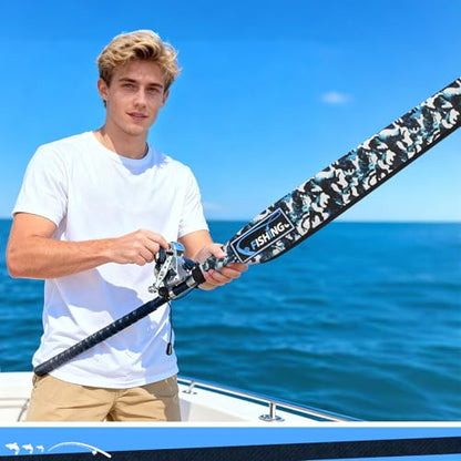 Neoprene Fishing Rod Sleeves for Casting, Spinning, Trolling Pole - Protective Cover Rod Sock with Hanging Loop & Lanyard- Floating, Puncture Resistant, Lightproof - size: 58", style: 5 Pcs