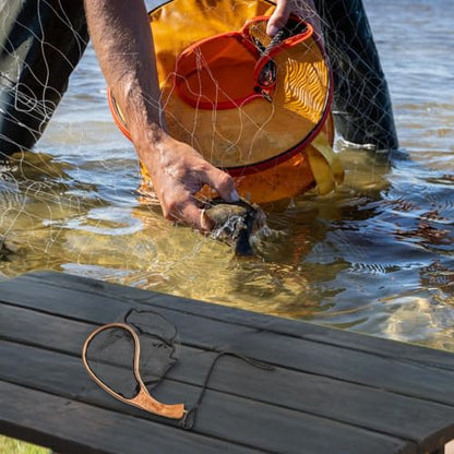 Wooden Frame Fly Fishing Net with Ergonomic Handle, Hexagonal Mesh Landing Catch Release Net for Stream Fishing, 13.8x6.7x9.8 Inch