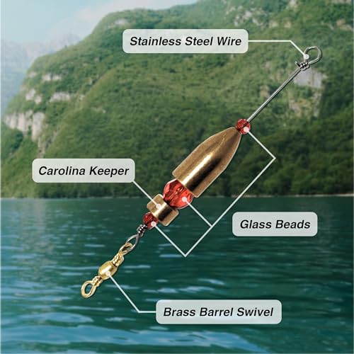 Reaction Tackle Carolina Rigs for Bass Fishing- Freshwater Saltwater - Brass Pre Rigged Kit- Fishing Weights Barrel Sinkers 6-Pack - color: Black, size: 1/8 Oz