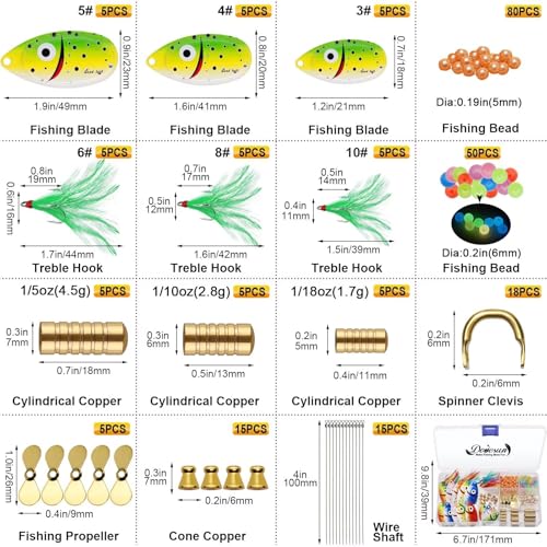 Dovesun Fishing Lure Making Kit DIY Spinner Making Kit, Inline Spinner Baits for Bass Fishing Trout Salmon Freshwater Gift for Men 228pcs/155pcs/107pcs - color: A-228PCS-Smile Blades-Inline Spinners Making Kit