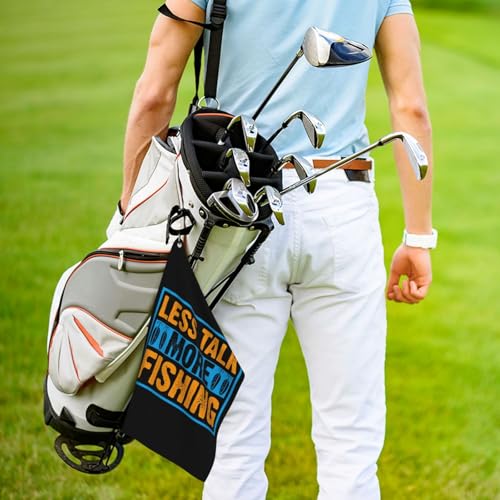 NIENIE Less Talk More Fishing Golf Towel 16 x 24 Inch Golf Towels for Golf Bags with Carabiner Clip Microfiber Sports Golf Towel Men Women Golf Accessories