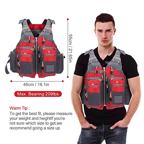 Lixada Fly Fishing Vest Fishing Jacket Breathable Polyester Mesh Design Fishing Vest - color: Red