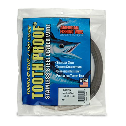 AFW Tooth Proof Stainless Steel Single Strand Hard Leader Wire - Bright and Camo for Shark, Barracuda, King Mackerel, Wahoo, Snook Bite Protection for Toothy Critters, Rigging Baits and Lures - color: Camo, style: #4, 38 Lb Test, 1 Lb