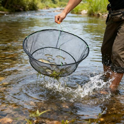 Foldable Nylon Fishing Net, Portable Fish,Crab Trap Net with Rope - size: Small 31.5inch/80cm