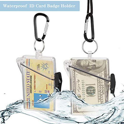 Outus 3 Pack Waterproof ID Badge Holder Case Waterproof Clear Vertical ID Card Holder with Lanyard Carabiner and Keychain Plastic Card Holders Dry Box
