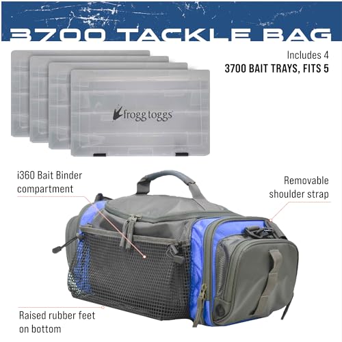 FROGG TOGGS Heavy Duty Fishing Tackle Duffle Bag, Includes Bait Trays - color: Blue, style: 3700