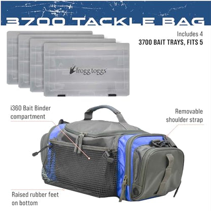 FROGG TOGGS Heavy Duty Fishing Tackle Duffle Bag, Includes Bait Trays - color: Blue, style: 3700