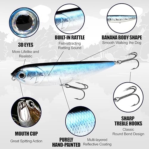 LUCKY CRAFT Sammy 115 Topwater Fishing Lures, 4.5" Midsized Surface Bait, Trout and Bass Lures, Walk-The-Dog Tournament Bait, Bass Fishing Gear - color: 238 Ghost Minnow