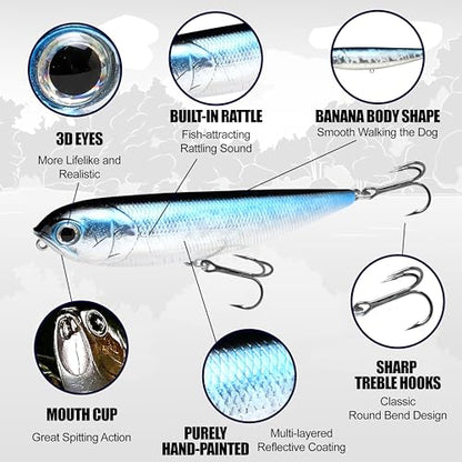 LUCKY CRAFT Sammy 115 Topwater Fishing Lures, 4.5" Midsized Surface Bait, Trout and Bass Lures, Walk-The-Dog Tournament Bait, Bass Fishing Gear - color: 238 Ghost Minnow