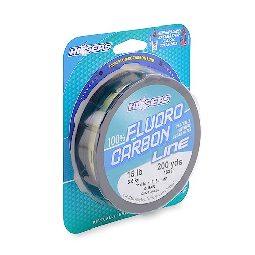 Hi-Seas 100% Fluorocarbon Fishing Line Clear - Strong & Tough Fishing Leader Line, Sinks Faster Than Monofilament Fishing Line. Available in 6lb, 8lb, 10lb, 12lb, 15lb, 20lb, 25lb Test - style: 15 Pound Test, 200 Yard