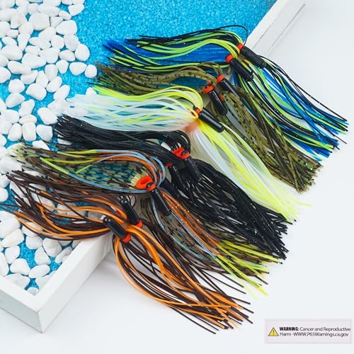 OROOTL Silicone Jig Skirts Spinnerbait Skirt Replacement Bass Fishing Lures for DIY Spinner Baits Buzzbaits Squid Jig Accessories - color: B-Skirts with Rattles-6pcs