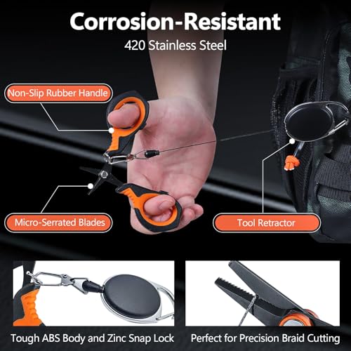 NEW VIEW 9pc & 10pc Professional Fishing Gear Tool Kit - Saltwater & Ice Fishing Tools Set - Corrosion Resistant Fishing Pliers Knife Scissors Gripper Kit with Fishing Gear Carrying Case