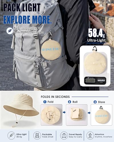 Water-Resistant Sun UPF 50+ Bucket Hat Protection Packable Brimmed Boonie for Women Men Summer Lightweight Hiking Outdoor Cap - color: Beige