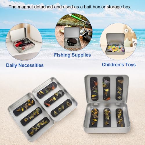 Aventik Fishing Tackle Tin Box Fish Tools Gift 3 Pack or 6 Pack Metal Storage Case for Fishing Hooks Lures Wet & Dry Flies Storage Tackle Organizer for Anglers and Outdoor Travel（three magnetinsert) - style: 3pc with magnet insert