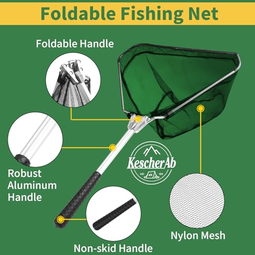 Fishing Net, Fishing Landing Net with Pole Handle, Collapsible Telescopic Fishing Gear Net, Extends to 21-51Inches Landing Net, Fishing Net, Butterfly Nets for Kids Women Men - style: 21" Full Extended（fixed Handle）