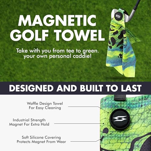 Rippit Magnetic Waffle Golf Towel – Large 16"x24" Microfiber Golf Club Ball Magnet Clip to Hang on Bag Cart Strong Premium Strength Ultra Absorbent Gear Men Gift (Rippit Yellow Blue Haze) - color: Rippit Yellow Blue Haze