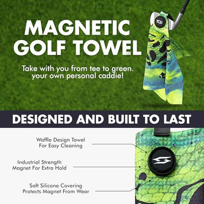 Rippit Magnetic Waffle Golf Towel – Large 16"x24" Microfiber Golf Club Ball Magnet Clip to Hang on Bag Cart Strong Premium Strength Ultra Absorbent Gear Men Gift (Rippit Yellow Blue Haze) - color: Rippit Yellow Blue Haze