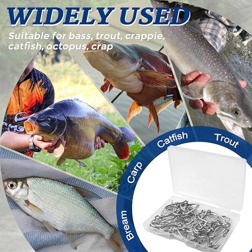 Fishing Live Bait Hooks, 35/50pcs Stainless Steel Fishing Hooks Inline Tuna Surf Fishing Circle Hooks Strong Sharp Saltwater Fishing Hooks 1/0-10/0 - size: 1/0-50pcs