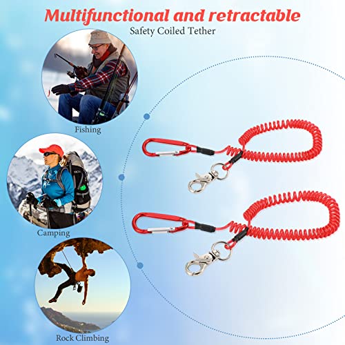Woanger 6 Pack Fishing Lanyard Steel Wire Coiled Lanyard Tool Lanyards for Hand Tools Kayak Retractable Tool Leash Fishing Rod Safety Lanyards Gear with Alloy Clips for Pliers Boating - color: Red