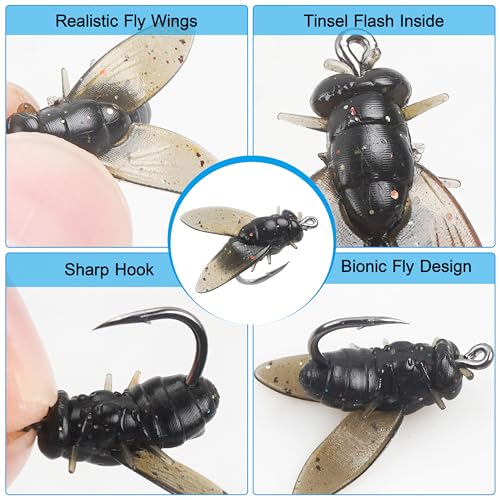 Bionic Fly Fishing Bait, 18/36pcs Fly Fishing Flies Lures Kit Trout Jigs Swimbait Dry Flies Trout Panfish Lures Freshwater Saltwater Flies Fly Fishing Hook Artificial Soft Bait - style: Black-36pcs