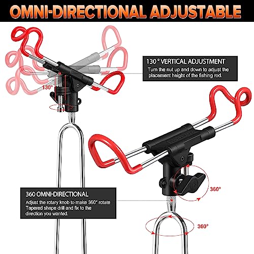 PLUSINNO Fishing Rod Holders - Upgraded 360 Degree Adjustable Fishing Pole Stand Equipment for Bank, Beach, Gift for Men - style: 2 Pack Fishing Rods Holder(long Handle)