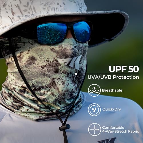 KastKing Sol Armis Neck Gaiter - UPF 50 Face Mask - UV Sun Protection Mask for Men & Women, Fishing, Hiking - color: F: Boulder Watercress