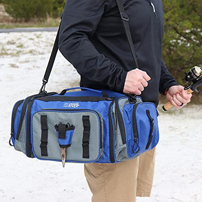 OSAGE RIVER Large Waterproof Fishing Tackle Bag with Padded Shoulder Strap, Ripstop Soft Sided Bag with Fishing Pliers Holder - color: Ash