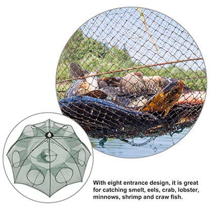 Fishing Net Portable and Foldable Umbrella Fishing Bait Net - Easy to Use Fishing Tool for Crayfish,Shrimp,Crab, Catfish - color: 8 Holes