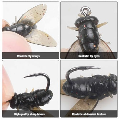 Bionic Fly Fishing Bait,18pcs/36pcs Trout Jig Swimbait Fly Hook Soft Bait Dry Flies Fly Fishing Lures Assortment Kit Attractant Fishing Gear Artificial Fishing Lure Panfish Lure Set - color: Black-36PCS