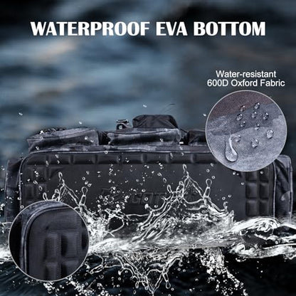 Goture Large Tackle Bag,Water Resistant Saltwater Gear Storage Big Fishing Bag with EVA Bottom,Store Up to 12PCS 3700 Plus 5PCS 3600 Tackle Trays(Not Included),Gifts for Men(26.38"x15.35"x11.42") - color: A2 Camo 2 XXL Without Trays