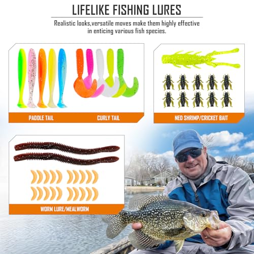 THKFISH 130PCS Compact Fishing Tackle Kit, All-in-One Fishing Gear Lure Bait Accessories Kit for Freshwater Bass Trout, Perfect Father Day Gifts for Men Dad Anglers