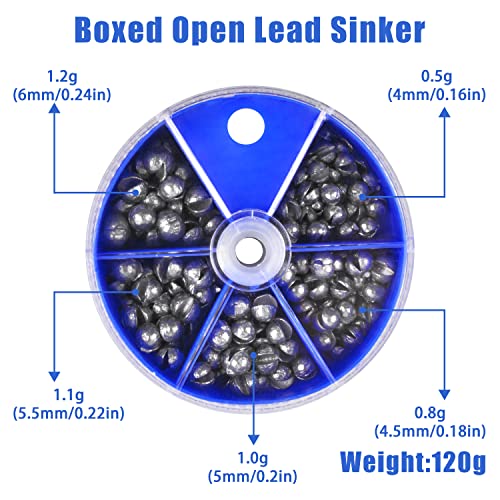 Split Shot Fishing Weights Sinker Kit, 120g/Box Round Split Shot Sinker Removable Fishing Weights Egg Sinkers for Saltwater Freshwater 7 Sizes - style: Blue Box