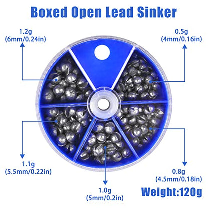 Split Shot Fishing Weights Sinker Kit, 120g/Box Round Split Shot Sinker Removable Fishing Weights Egg Sinkers for Saltwater Freshwater 7 Sizes - style: Blue Box