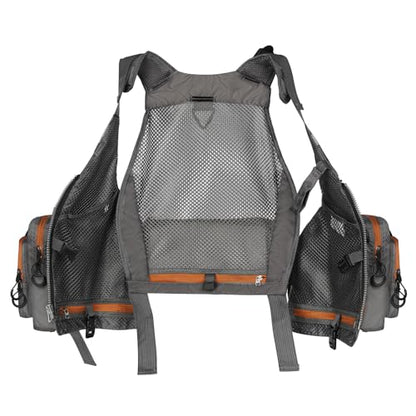 Gonex Fly Fishing Vest for Men Women, Comfortable Adjustable Fishing Vest with Multi-Pockets Reflective Stripes - color: Gray+brown