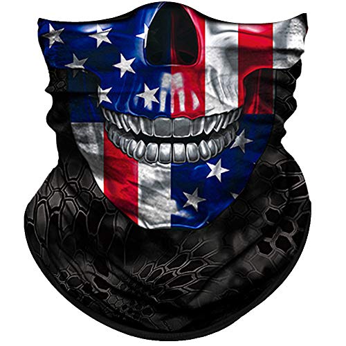 Obacle Neck Gaiter Face Mask Bandana for Dust Wind Sun Protection for Men Women - color: Skull Blue-red Flag Face
