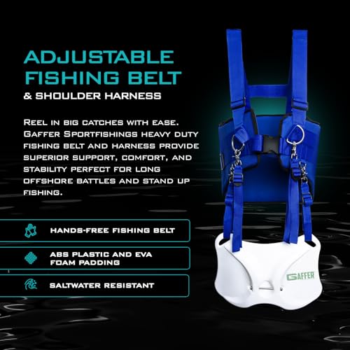 GAFFER SPORTFISHING Adjustable Fishing Belt & Shoulder Harness - Safety Buckle with Foam-Padded Straps Fish Rod Holder - color: Shoulder Harness - Blue