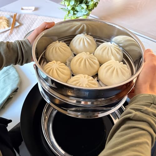 Joyce Chen 10-Inch Stainless Steel Two-Tier Steamer with Glass Lid & Wok Adapter Ring, 304 Stainless Steel, Dishwasher Safe - size: 10 inch - steel