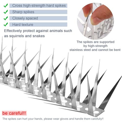 Bird Spikes 32 FT Anti Climb Spikes Stainless Steel Bird Squirrel Deterrent | Acts as squirrel baffles for bird feeders, stops squirrels stealing bird food - size: 32 FT