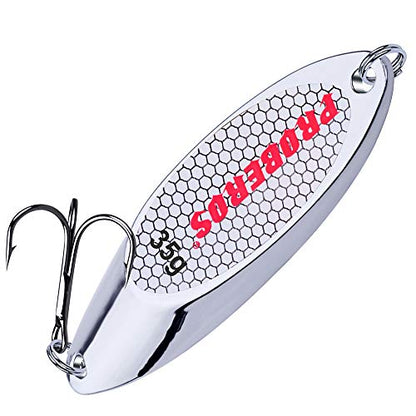 PROBEROS Fishing Spoons Lures Bass Baits Jigging Bait Tackle with Treble Hooks Hard Metal Spoon Fishing Lure Weight Pick 10 Pcs/Pack Silver Gold - color: 10PCS Silver, size: 35G-1.25OZ