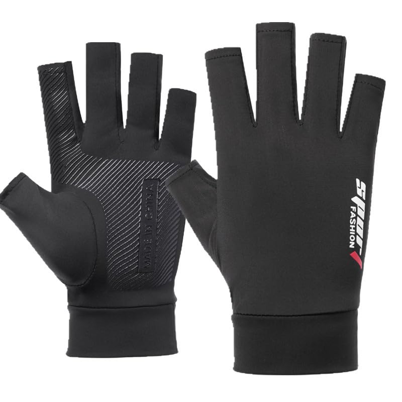 Sun-UV-Protection-Gloves for Men Women Fingerless Driving Gloves Non-Slip Half Finger Hiking Workout Gloves for Outdoor