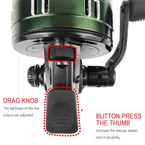 Spincast Fishing Reel, All-Metal Gears, Easy to Use Push Button Casting Design, Changeable Right/Left-Hand Retrieve - color: Green