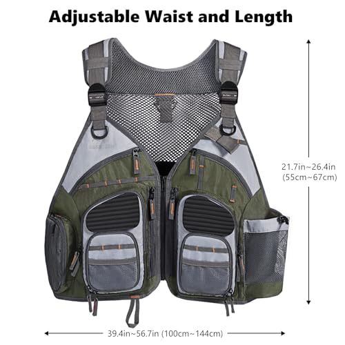 BASSDASH Strap Fishing Vest Adjustable for Men and Women, for Fly Bass Fishing and Outdoor Activities - color: Dark Green