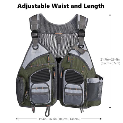 BASSDASH Strap Fishing Vest Adjustable for Men and Women, for Fly Bass Fishing and Outdoor Activities - color: Dark Green