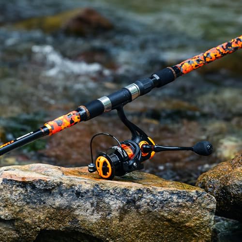Sougayilang 3 Piece Surf Fishing Rod Combo Medium/Heavy Travel Spinning Rod with 4000/5000 Size Reel Baitfeeder Combo(9'/10'/11'12') - color: orange, size: 12ft-Spinning-3Pc-H