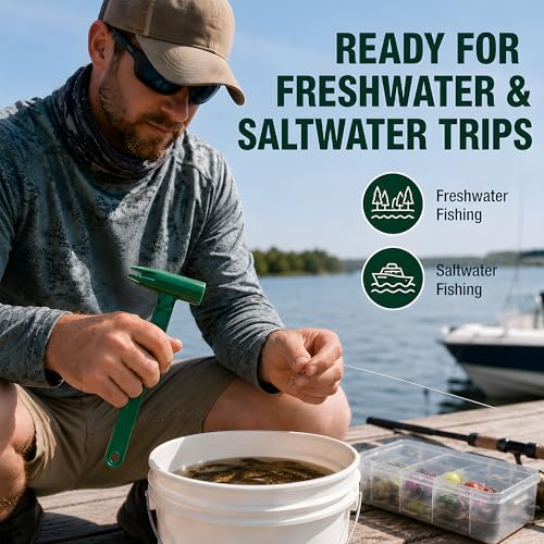 Live Bait Catcher Tool, Fishing Bait Holder and Hooking Aid | For minnows, earthworms, and shrimp during hook setup; compact green design stores easily in a tackle box.