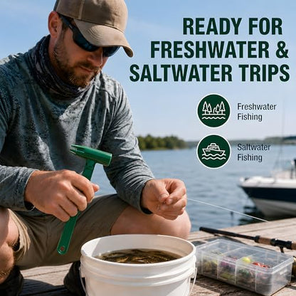 Live Bait Catcher Tool, Fishing Bait Holder and Hooking Aid | For minnows, earthworms, and shrimp during hook setup; compact green design stores easily in a tackle box.